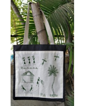 Hand-painted upcycled clothing tote bag